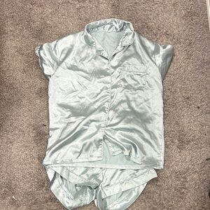Women's Satin Pajama Set in Silver-Green